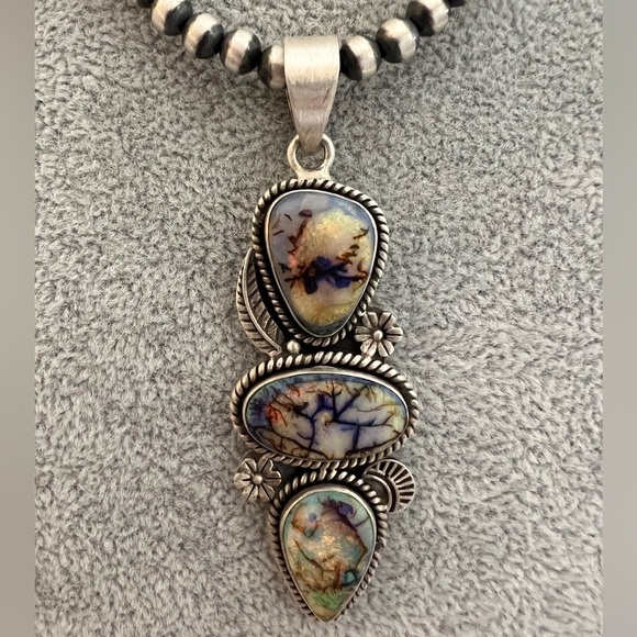 ❤️ Spiderweb Opal Navajo Influenced Statement Pendant 14.9gm 14mm Bail Stunning